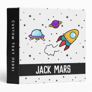 Personalized Astronaut Rocket Flag Back to School 3 Ring Binder