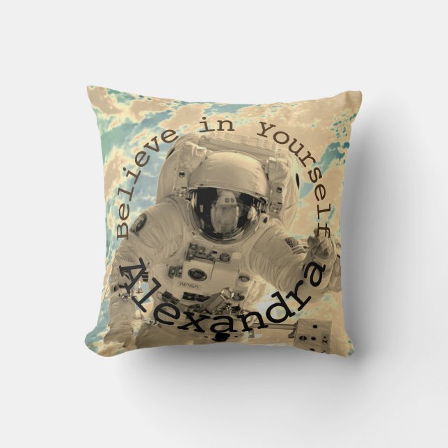 Personalized Astronaut Rocket Motivation Pillow (Front)