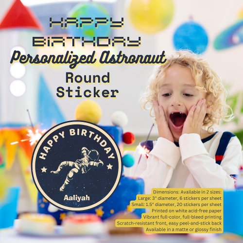  Personalized Astronaut Space Birthday  Classic Round Sticker