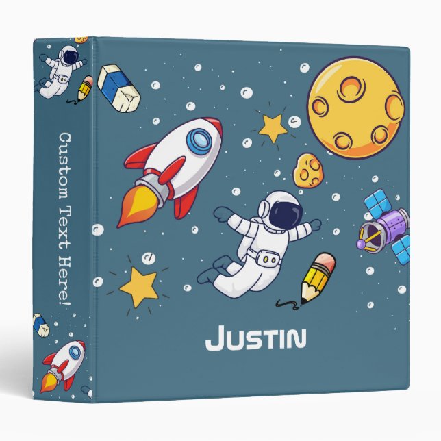 Personalized Astronaut Space School Supplies 3 Ring Binder (Front/Spine)