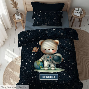 Personalized Astronaut Teddy Bear Duvet for Kids Cover