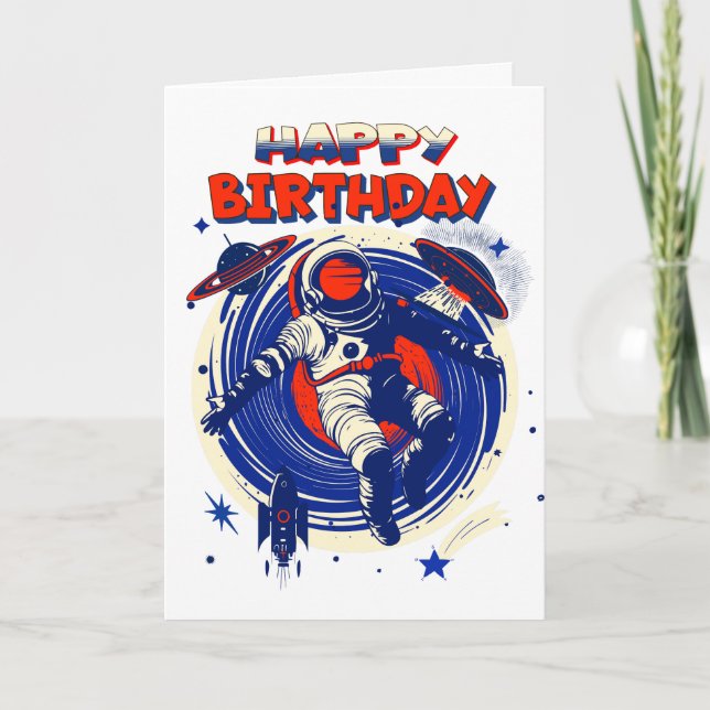 Personalized Astronaut Themed Birthday Card (Front)