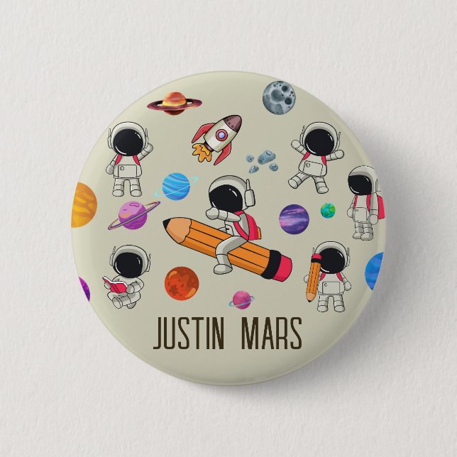 Personalized Astronauts and Planets Back to School Button (Front)