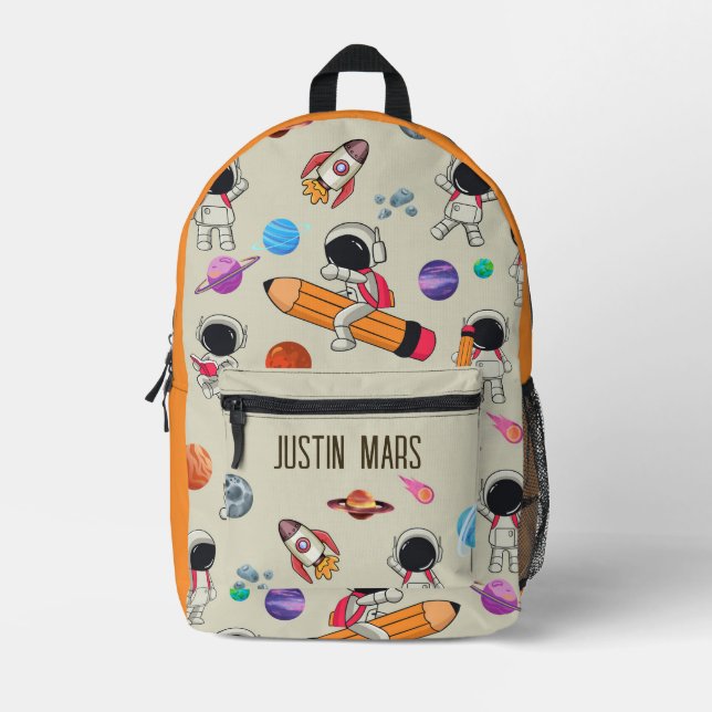 Personalized Astronauts and Planets Back to School Printed Backpack (Front)
