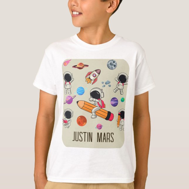 Personalized Astronauts and Planets Back to School T-Shirt (Front)