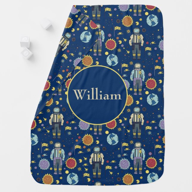 Personalized Astrounaut Space Man Colorful Baby Blanket (In Situ)