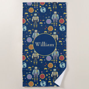 Personalized Astrounaut Space Man Colorful Beach Towel