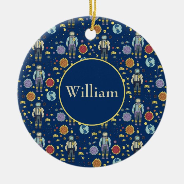Personalized Astrounaut Space Man Colorful Ceramic Ornament (Front)