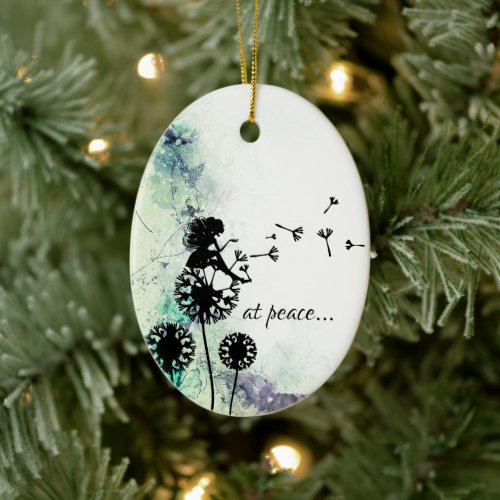 Personalized at peace Fairy n Dandelion Christmas Ceramic Ornament