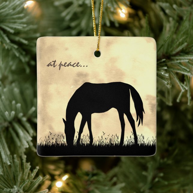 Personalized At Peace Horse Grazing Christmas Ceramic Ornament (Tree)