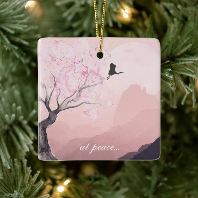 Personalized at peace Japanese Mountain Christmas Ceramic Ornament (Tree)