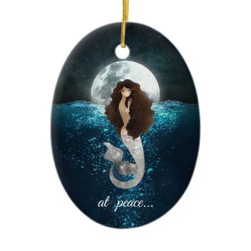 Personalized at peace Mermaid, Full Moon Christmas Ceramic Ornament