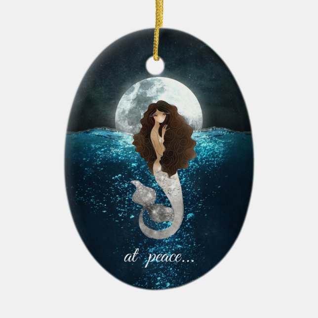 Personalized at peace Mermaid, Full Moon Christmas Ceramic Ornament (Front)