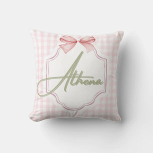 Personalized Athena Baby Girl Nursery Bow&Gingham Throw Pillow