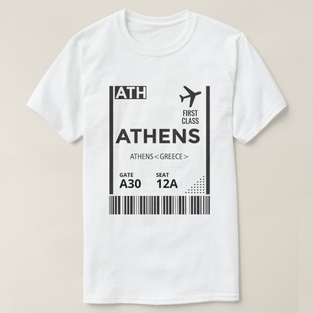 Personalized Athens Greece Boarding Pass T-Shirt (Design Front)