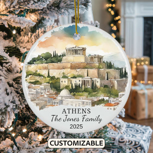 Personalized Athens Ornament, Greece Gift Ceramic Ornament