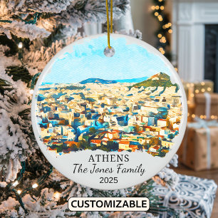 Personalized Athens Ornament, Greece Gift Ceramic Ornament