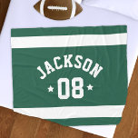 Personalized Athlete Name and Number Forest Green Fleece Blanket<br><div class="desc">Personalized sports fleece blanket for athletes features a first or last name in curved sporty lettering along with a team number. Wide horizontal stripes and stars accent this simple and stylish design. The color scheme of forest green and white can be modified to coordinate with your club or school colors....</div>