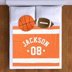 Personalized Athlete Name and Number Orange Fleece Blanket