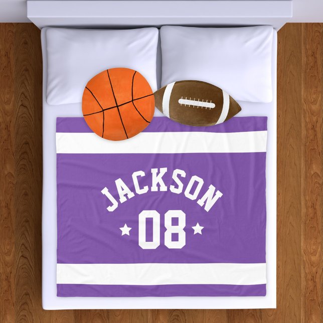 Personalized Athlete Name and Number Purple Fleece Blanket (Creator Uploaded)