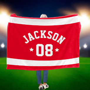 Personalized Athlete Name and Number Red Fleece Blanket