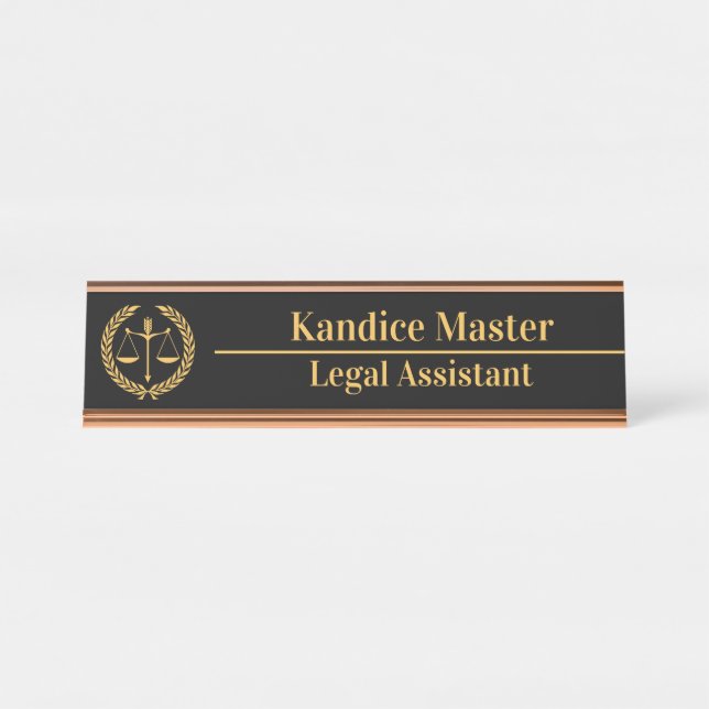 Personalized Attorney Name Paralegal Lawyer Law Desk Name Plate (Front)