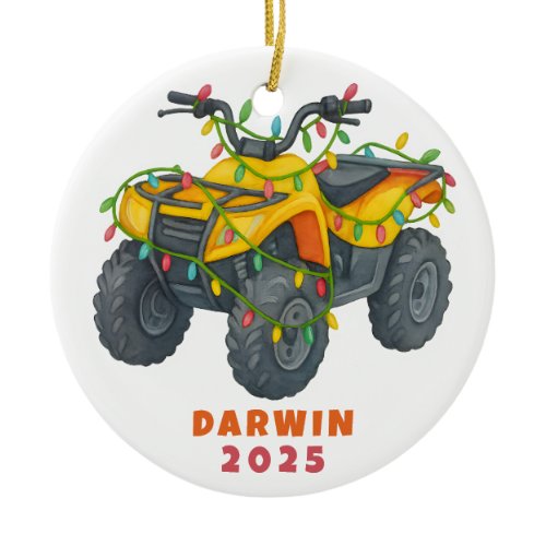 Personalized ATV Christmas Four Wheeler Holiday Ceramic Ornament