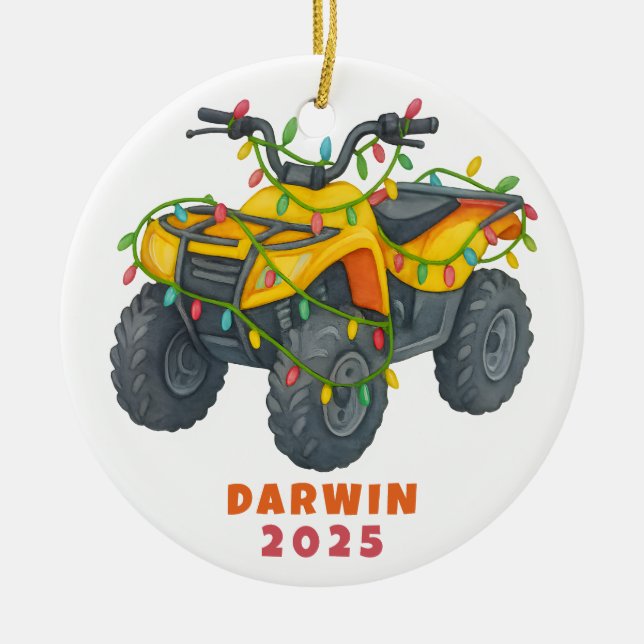 Personalized ATV Christmas Four Wheeler Holiday Ceramic Ornament (Front)