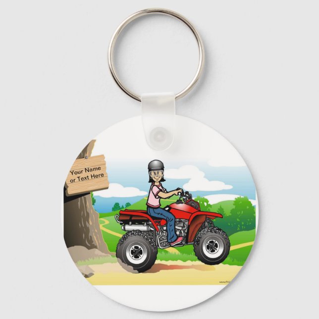 Personalized ATV Rider - Female Cartoon  Keychain (Front)