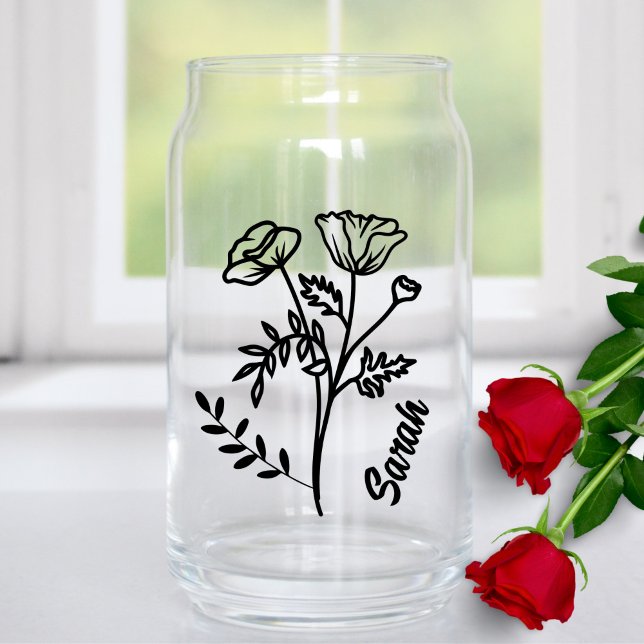 Personalized August Birth Month Flower Poppy Can Glass (Creator Uploaded)