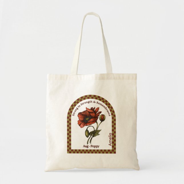 Personalized August Birth Month Flower Tote Bag (Front)