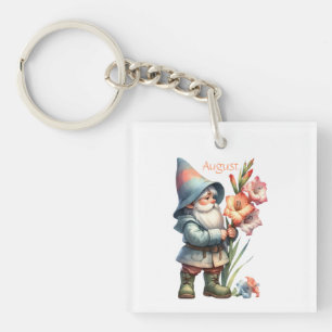 Personalized August Birth Month Garden Gnome Keychain
