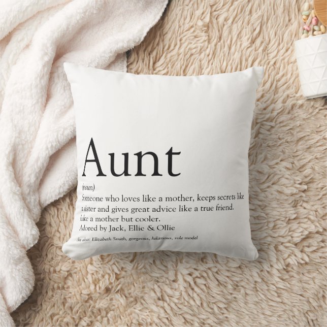 Personalized Aunt Definition Quote Black and White Throw Pillow (Blanket)