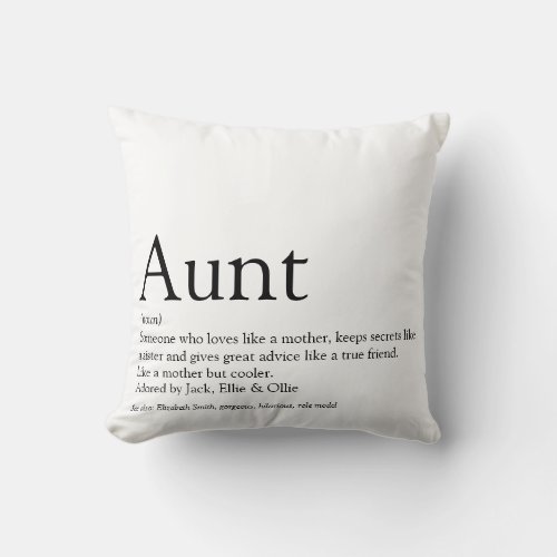 Personalized Aunt Definition Quote Black and White Throw Pillow