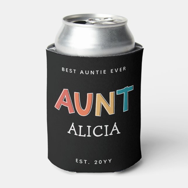 Personalized Aunt Retro Gift Best Auntie Ever Cute Can Cooler (Can Front)