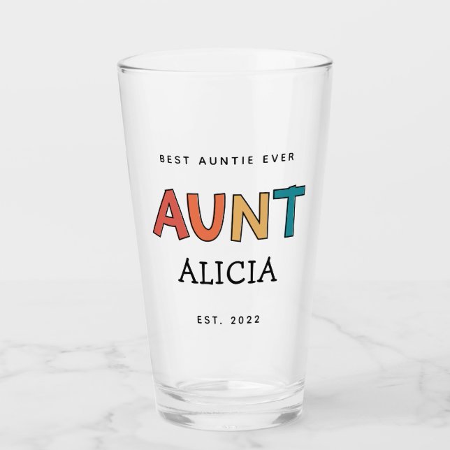 Personalized Aunt Retro Gift Best Auntie Ever Cute Glass (Front)