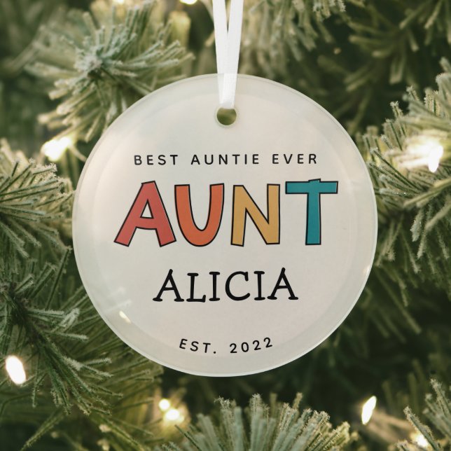 Personalized Aunt Retro Gift Best Auntie Ever Cute Glass Ornament (Insitu)