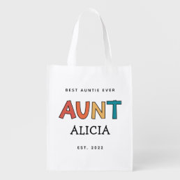 Personalized Aunt Retro Gift Best Auntie Ever Cute Grocery Bag