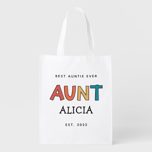 Personalized Aunt Retro Gift Best Auntie Ever Cute Grocery Bag