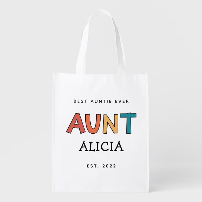 Personalized Aunt Retro Gift Best Auntie Ever Cute Grocery Bag (Front)
