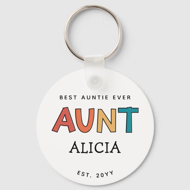 Personalized Aunt Retro Gift Best Auntie Ever Cute Keychain (Front)