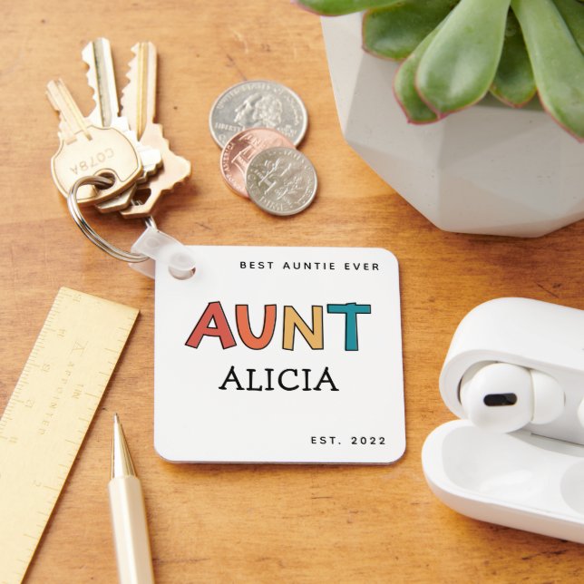 Personalized Aunt Retro Gift Best Auntie Ever Cute Keychain (Desk)