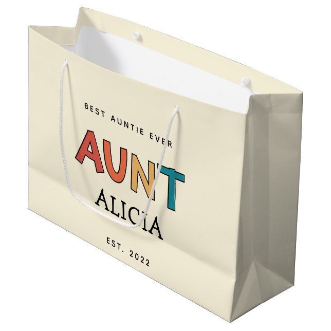 Personalized Aunt Retro Gift Best Auntie Ever Cute Large Gift Bag (Front Angled)