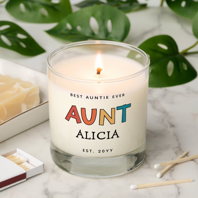 Personalized Aunt Retro Gift Best Auntie Ever Cute Scented Candle (Lit)