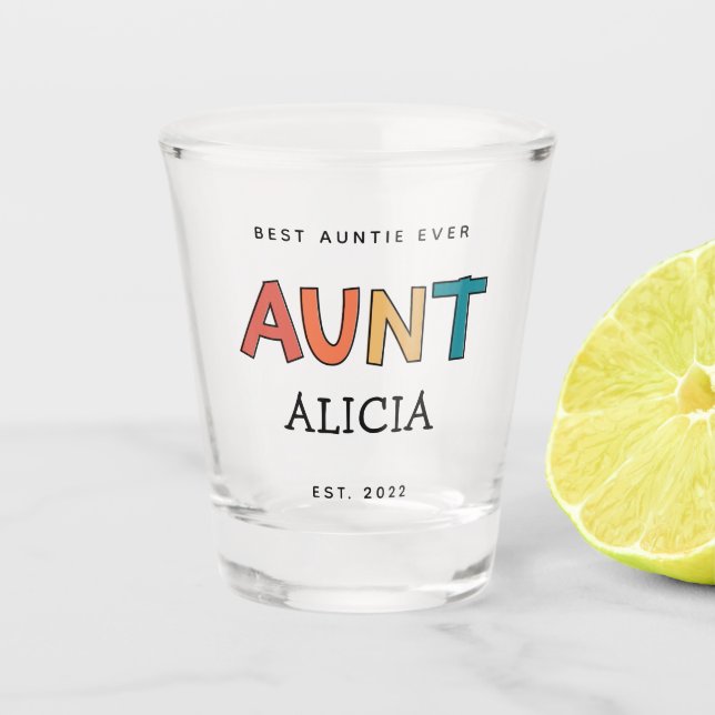 Personalized Aunt Retro Gift Best Auntie Ever Cute Shot Glass (Front)