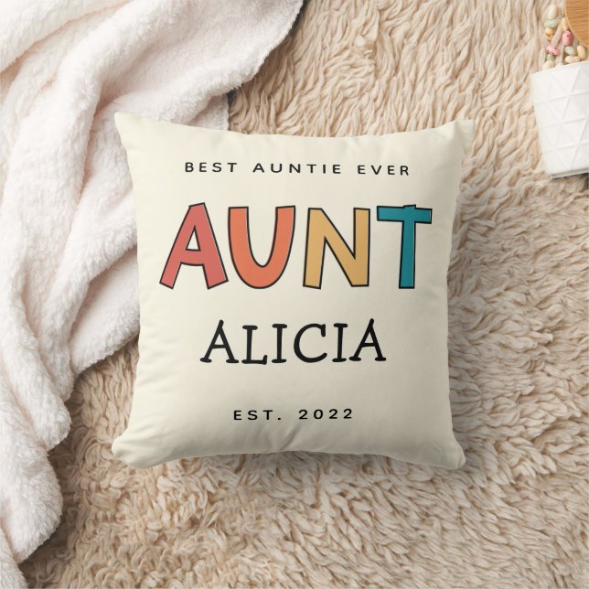 Personalized Aunt Retro Gift Best Auntie Ever Cute Throw Pillow (Blanket)
