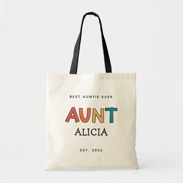 Personalized Aunt Retro Gift Best Auntie Ever Cute Tote Bag (Front)