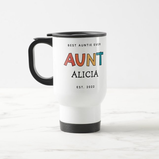Personalized Aunt Retro Gift Best Auntie Ever Cute Travel Mug (Left)