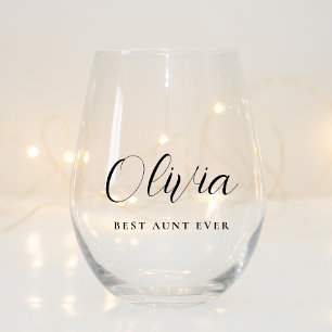 Personalized Aunt Script Monogram Stemless Wine Glass