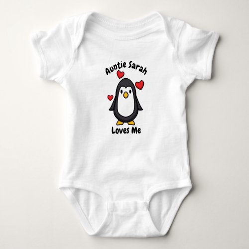 Personalized Auntie Loves Me with Penguin Baby Bodysuit